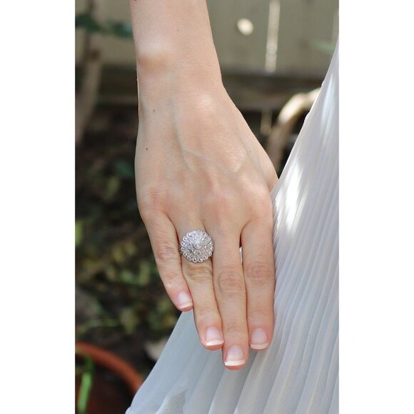 Sterling Silver Marcasite Flower Ring Size 4 - Picture 2 of 8